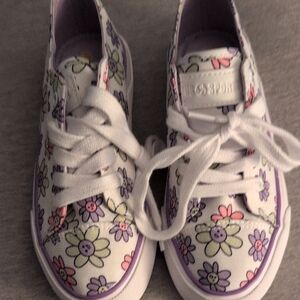 Floral Kids Sneakers with Purple and Green Accents